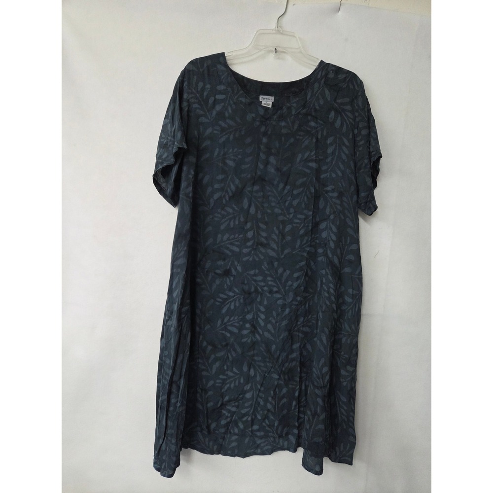 Just Jill Shift‎ Dress Womens Large Black Leaf Print Rayon Short Sleeve Pockets